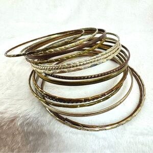 Vintage Set of 15 Stacking Bracelets Silver Gold Copper Tones